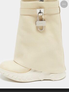 Givenchy Cream Leather Lace-Up Ankle Boots with Silver Padlock